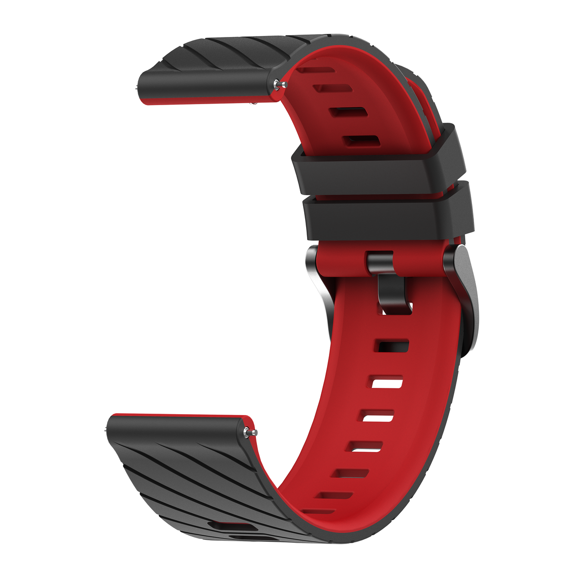 Silicone Twill Sport Strap, black/red, without a watch, 3/4 front view