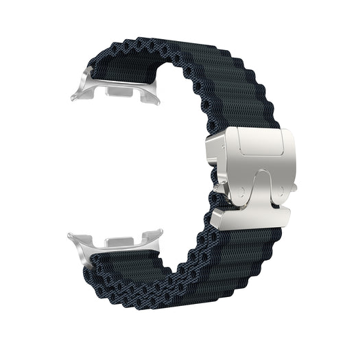 Samsung Galaxy Watch 9 - 40mm outdoor nylon band met P-buckle (zwart met zilver)