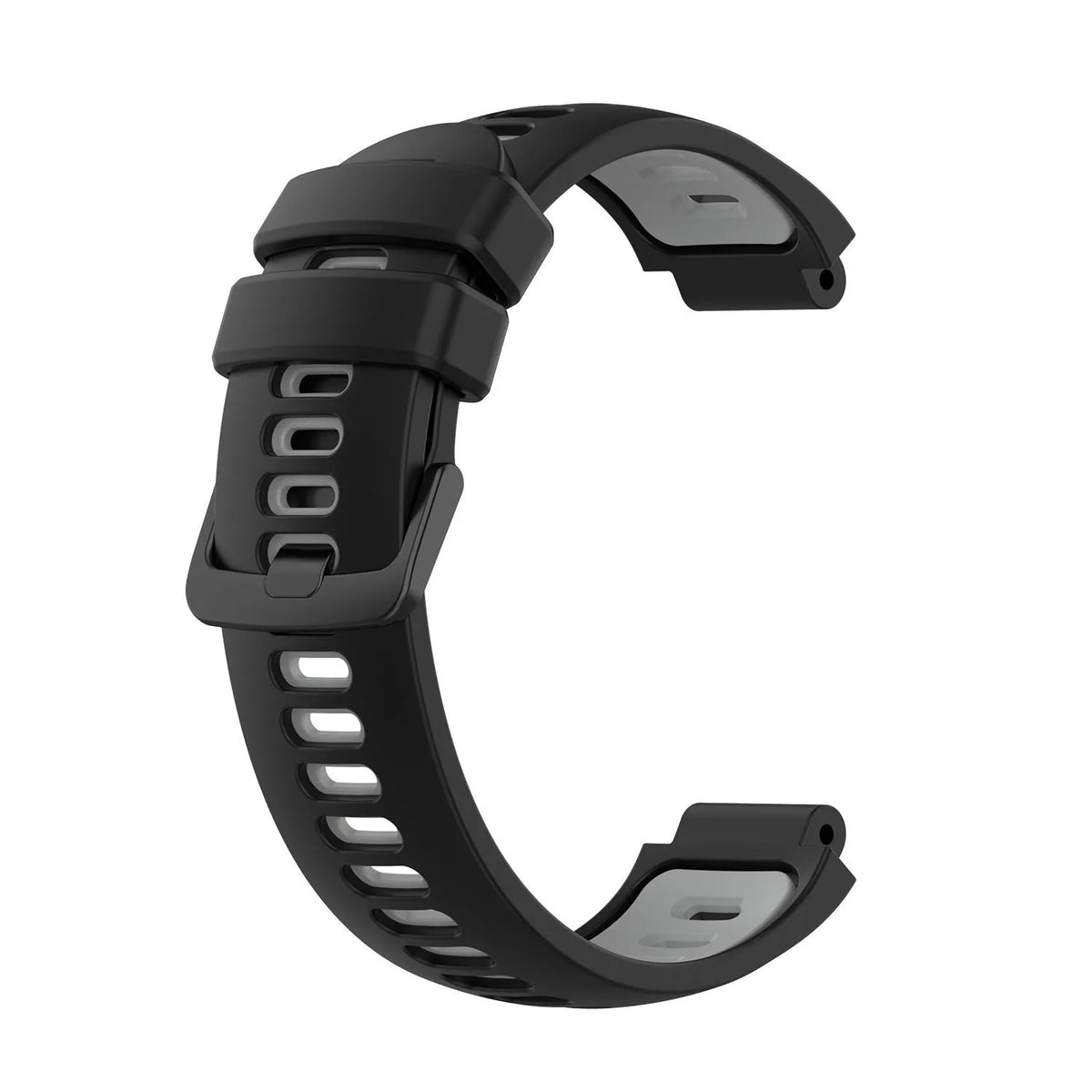 Silicone Sport Strap, black/grey, without a watch, 3/4 front view
