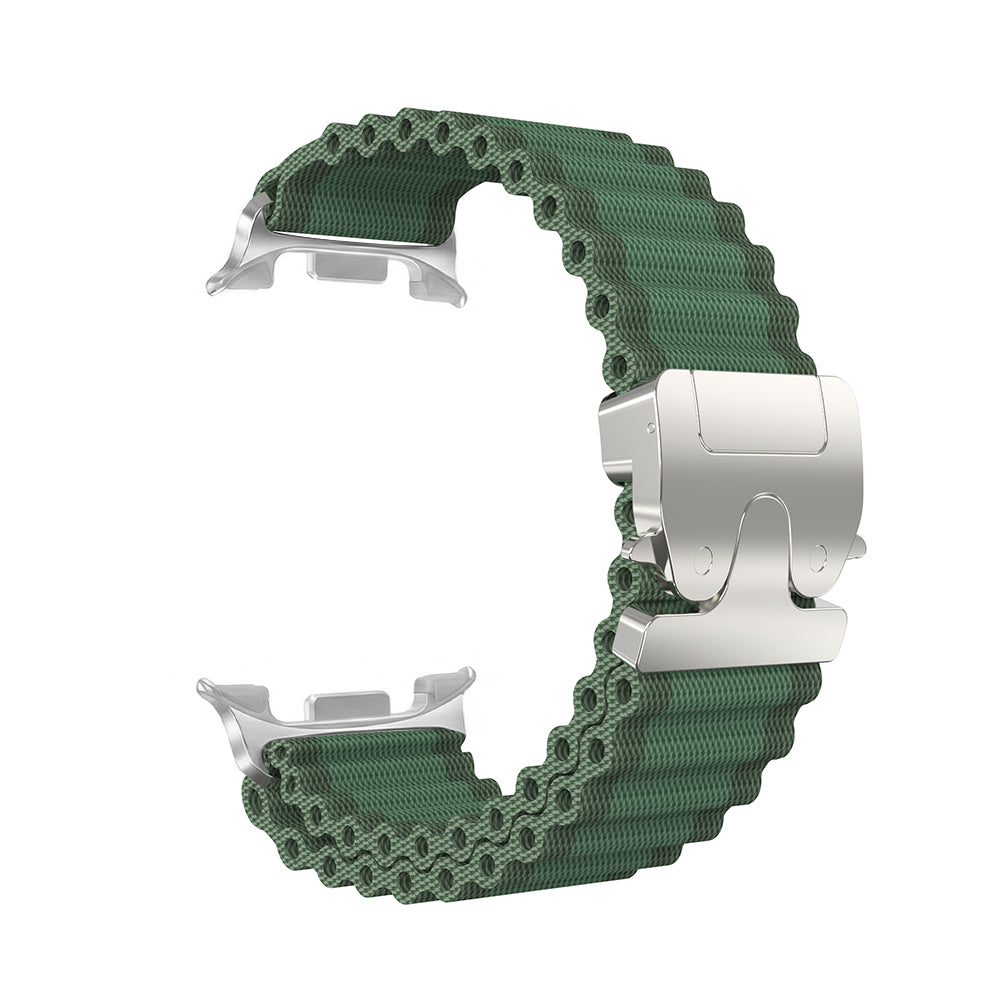 Samsung Galaxy Watch 9 - 40mm Outdoor Nylon Strap with P-Buckle (Green with Silver)