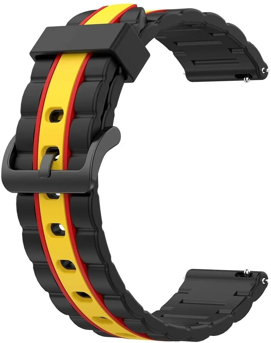Silicone Special Edition Strap, black/yellow, without a watch, 3/4 front view
