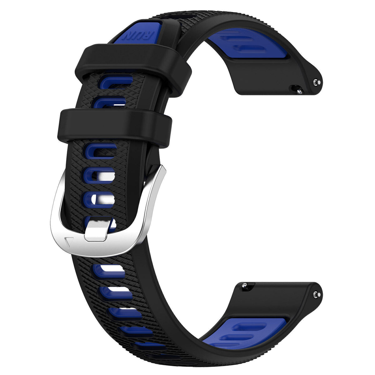 Silicone Buckled Sport Strap, black/blue, without a watch, 3/4 front view