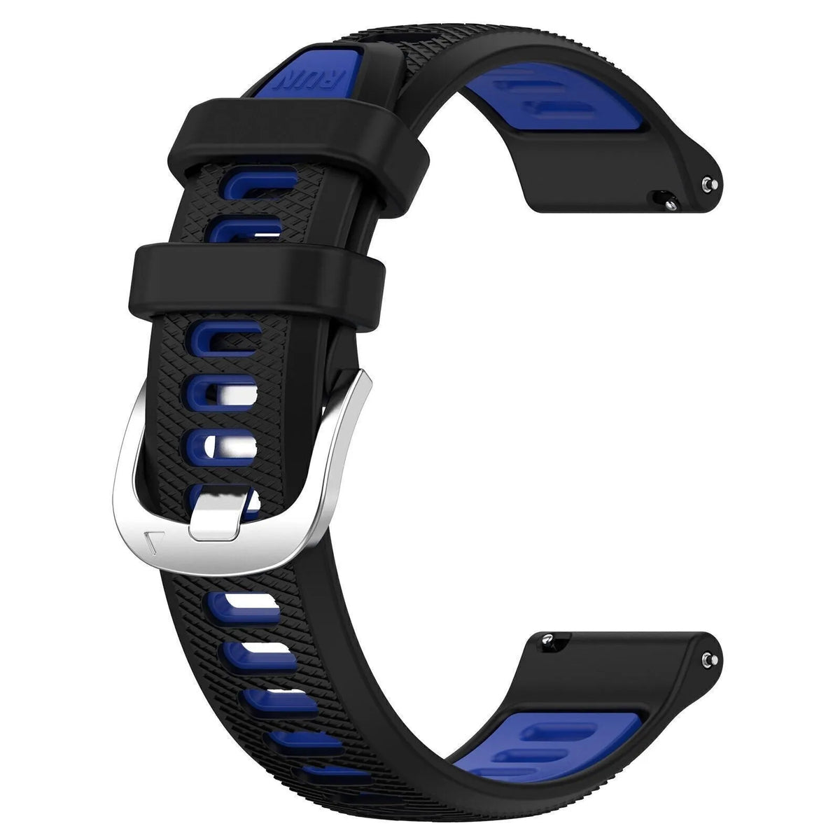 Silicone Buckled Sport Strap, black/blue, without a watch, 3/4 front view