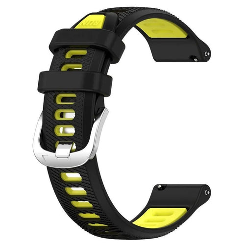 Silicone Buckled Sport Strap, black/yellow, without a watch, 3/4 front view