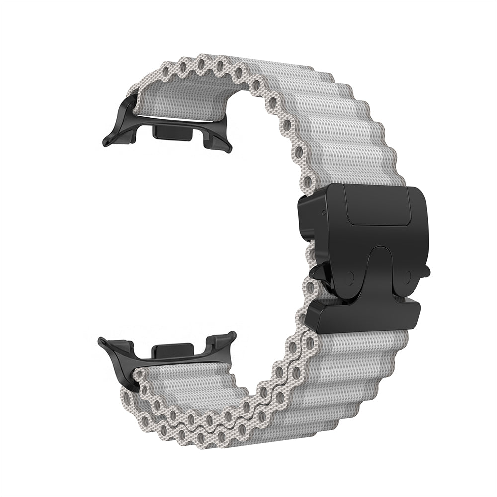 Samsung Galaxy Watch 8 Classic Outdoor Nylon Strap with P-Buckle (White with Black)
