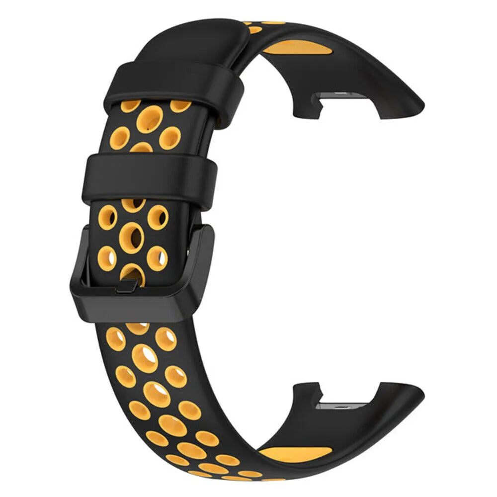 Silicone Sport Strap, black/yellow, without a watch, 3/4 front view