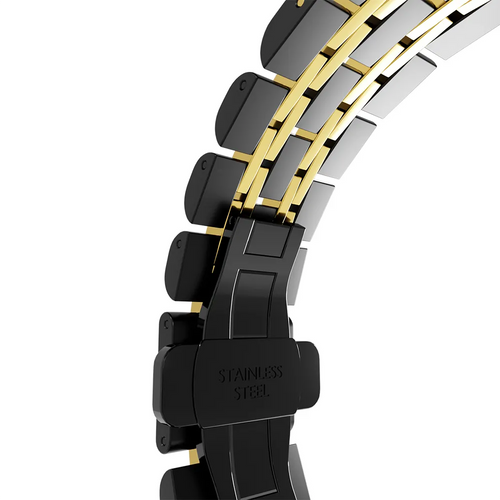 Steel Link Strap 'Duo', black/gold, without a watch, 3/4 rear view