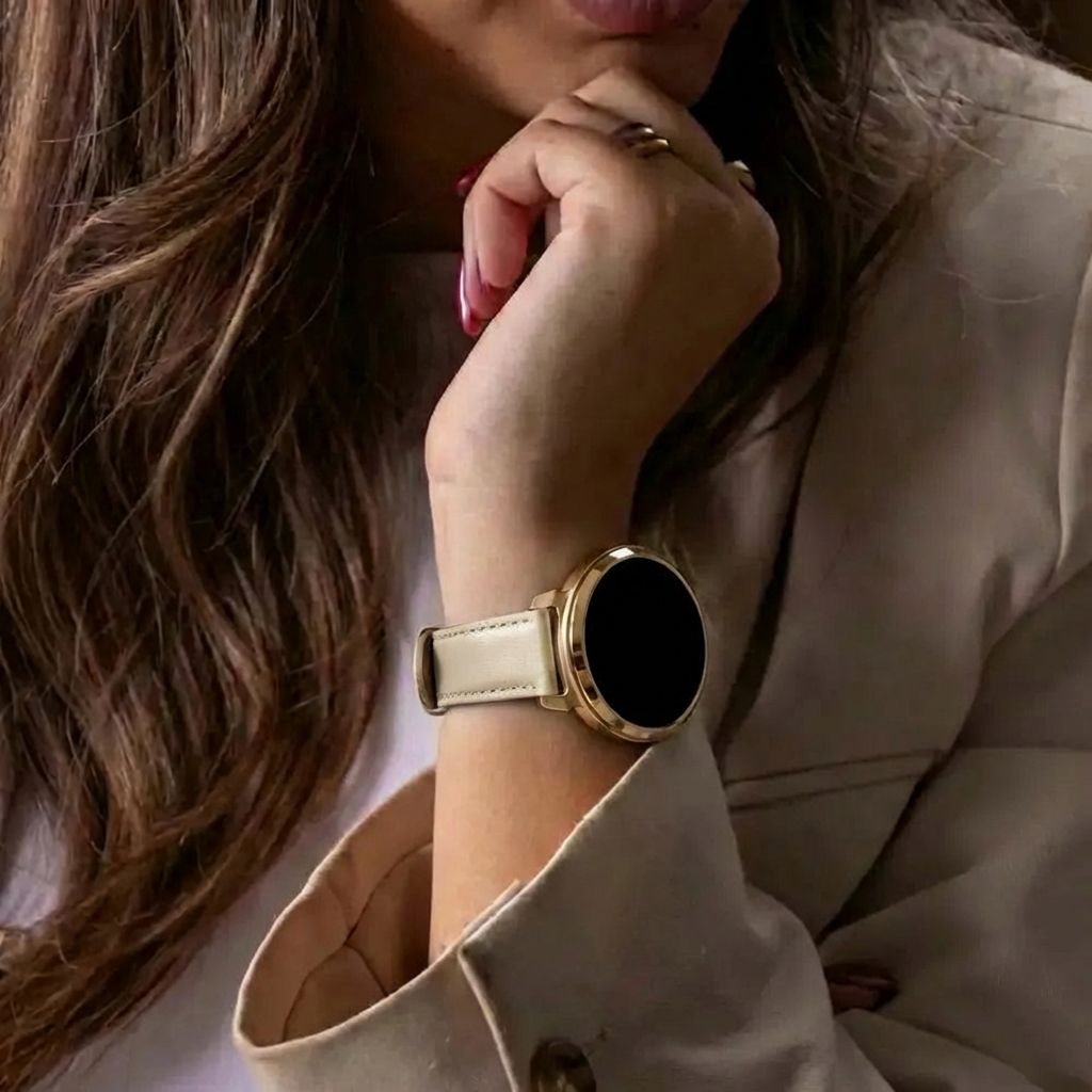 Bandz Garmin Venu 2s lederen band 'Deluxe' (beige)