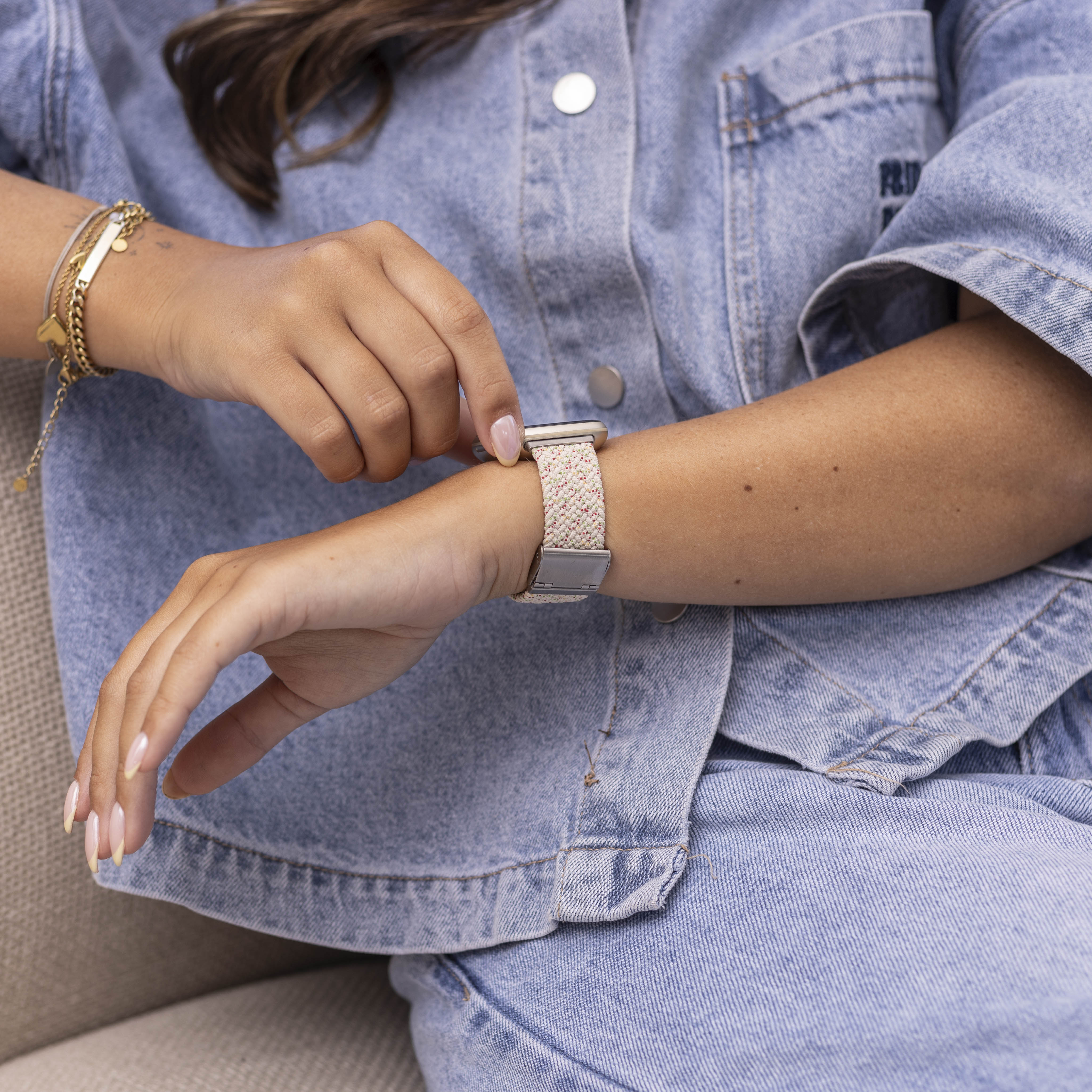 Fitbit Sense verstelbaar gevlochten bandje (lichtbeige)