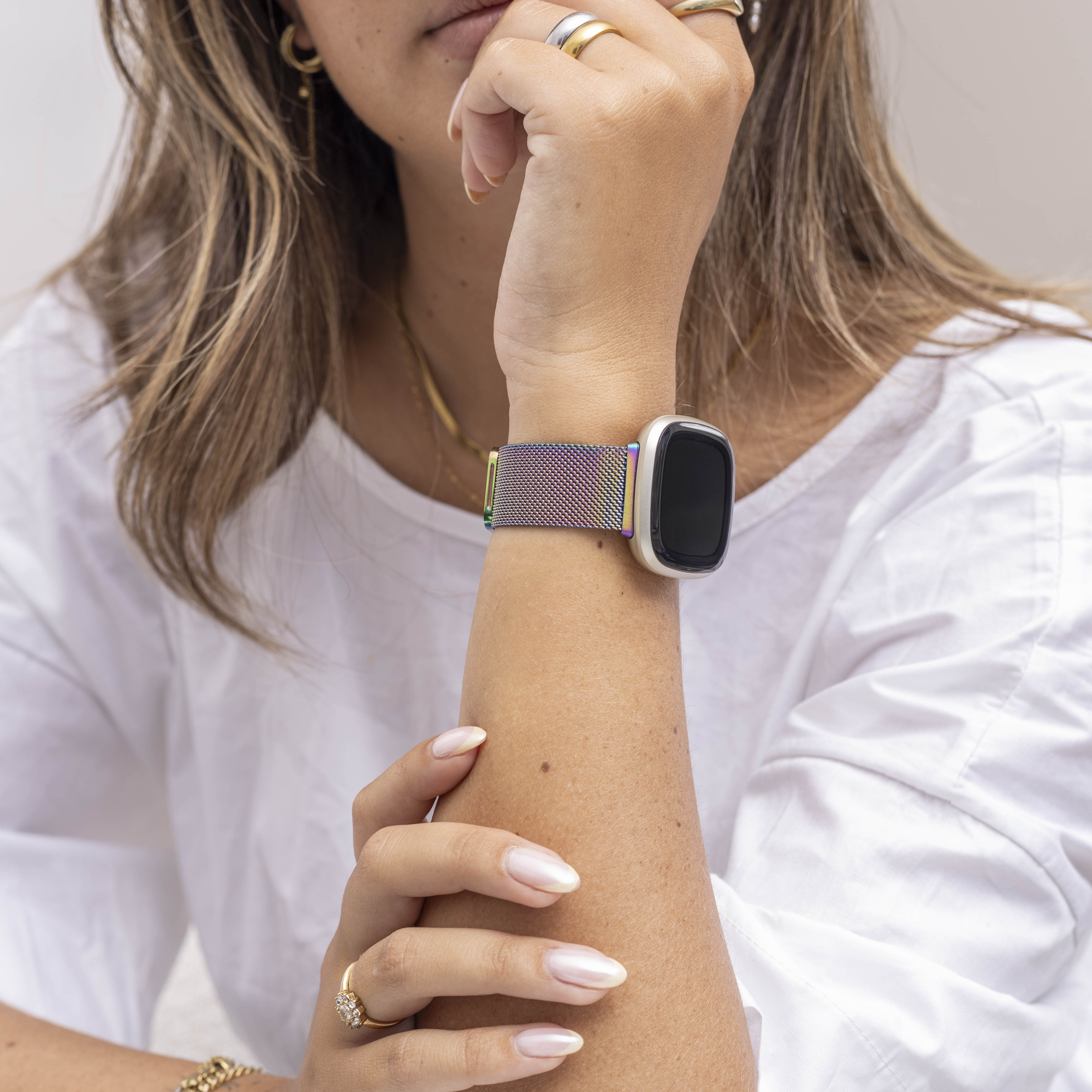 Fitbit Versa 3 Milanese band (regenboog)