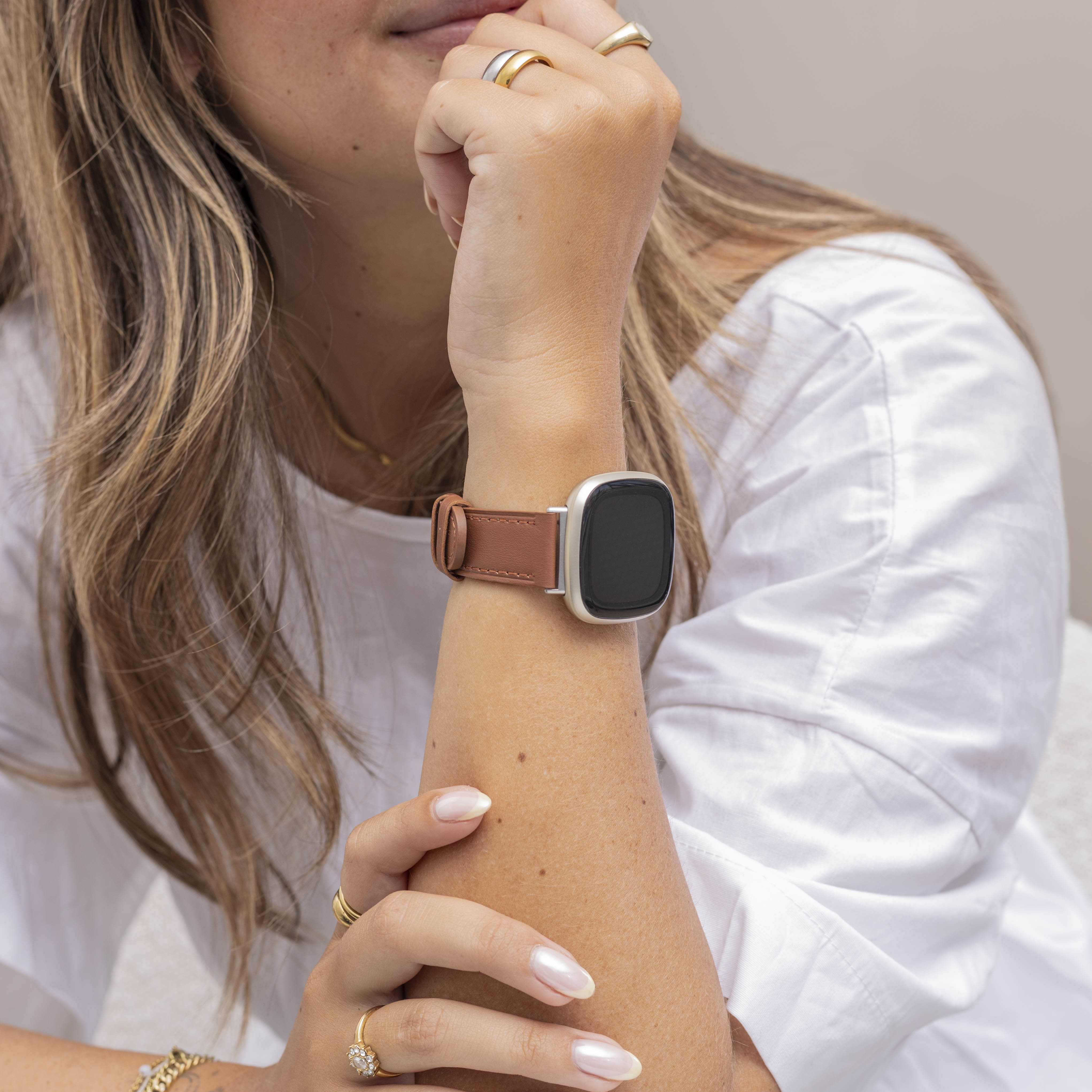 Fitbit Versa 3 bandje leer (strak bruin)