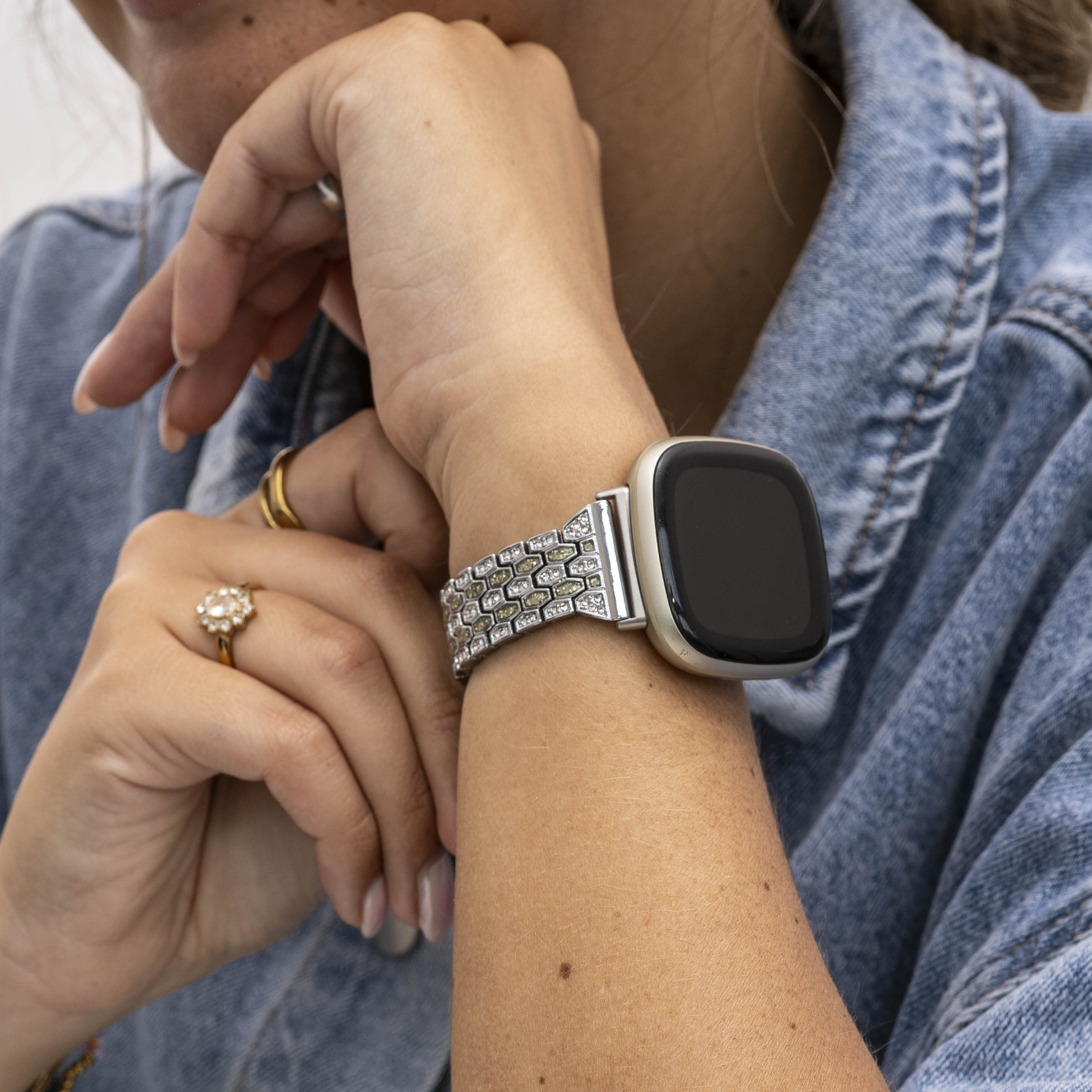 Silver Diamond Fitbit Versa 3 bandje