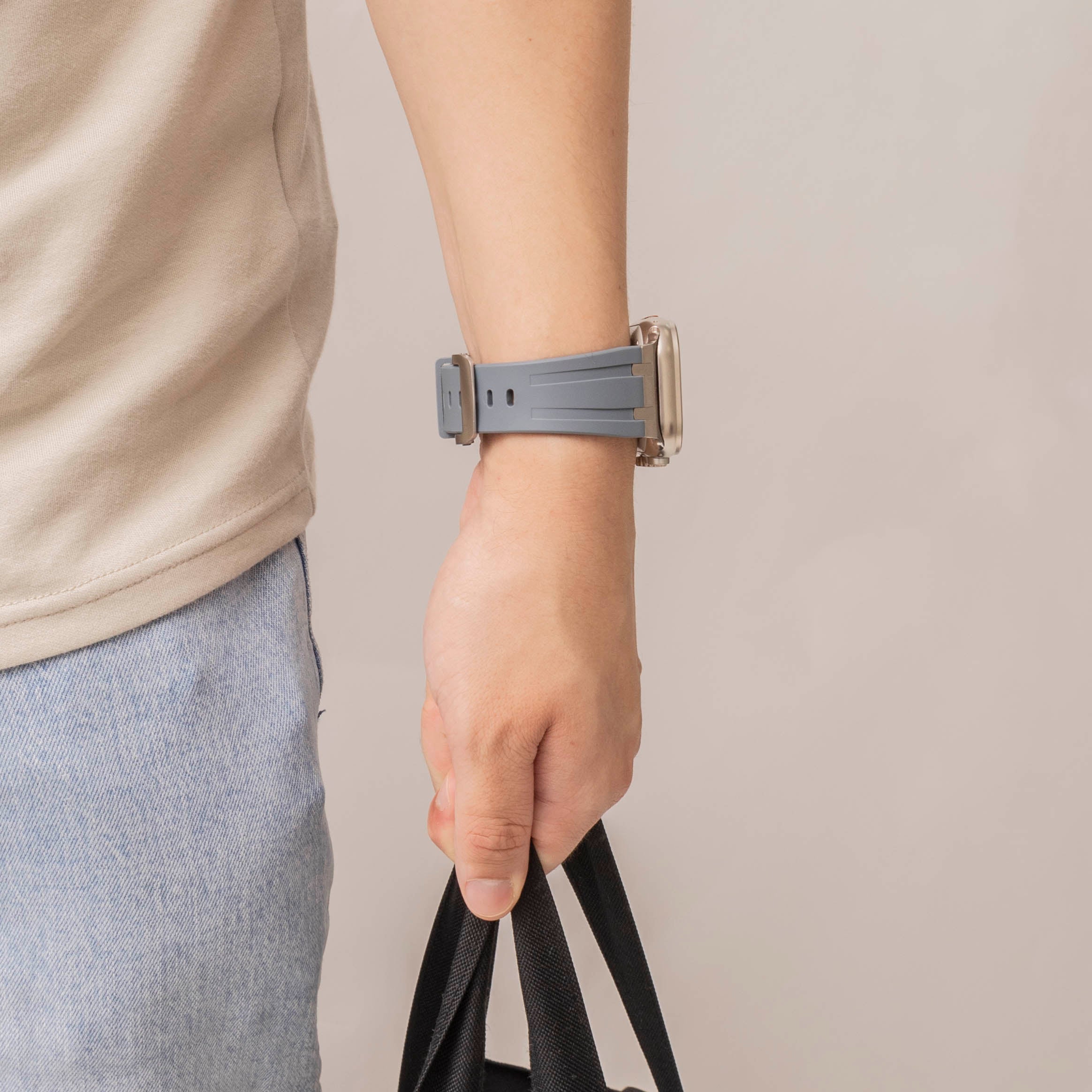 Bandz Apple Watch Silicone Strap 'Luxe Liquid' (Gray With Silver)