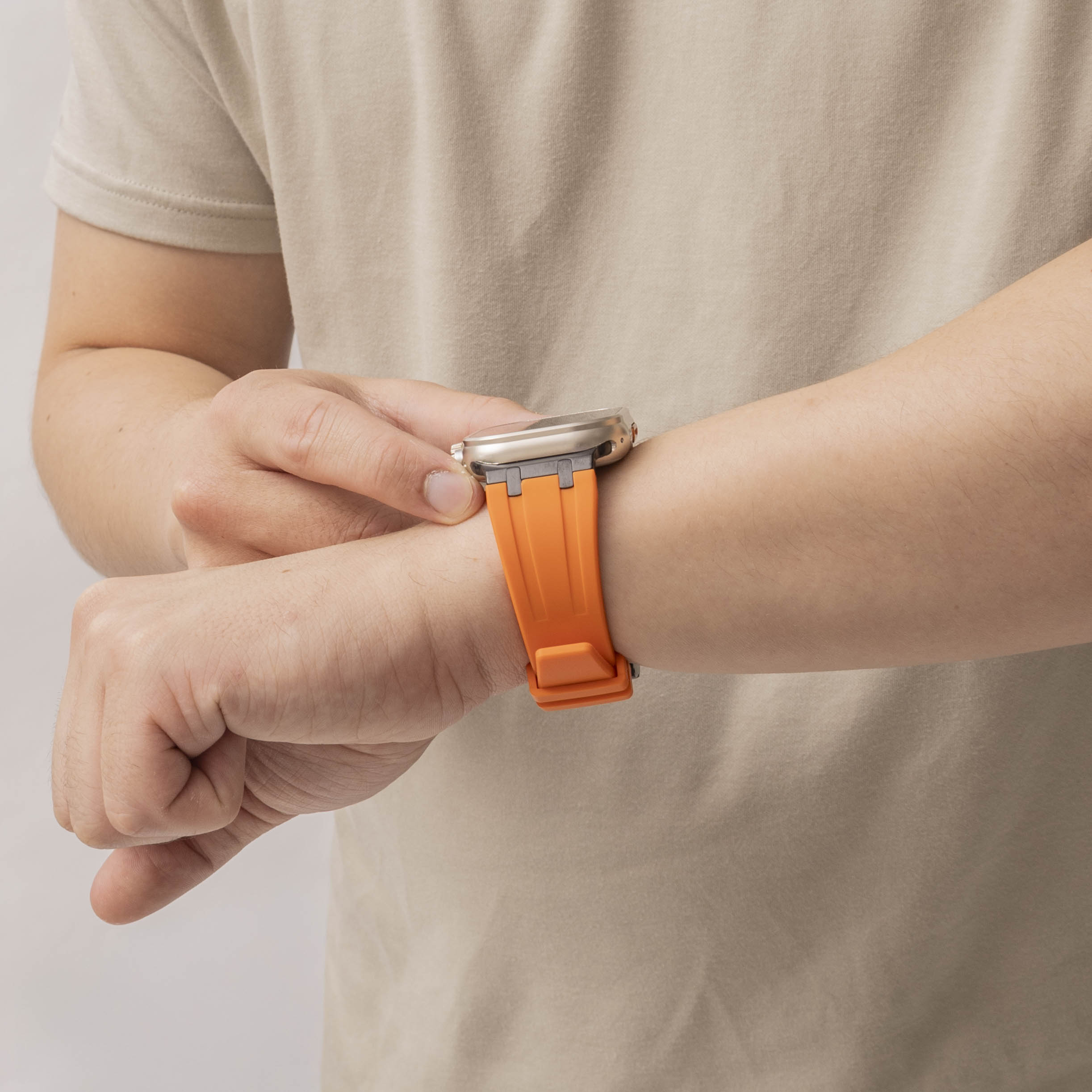 Apple Watch luxe liquid silicone band (oranje met zwart)