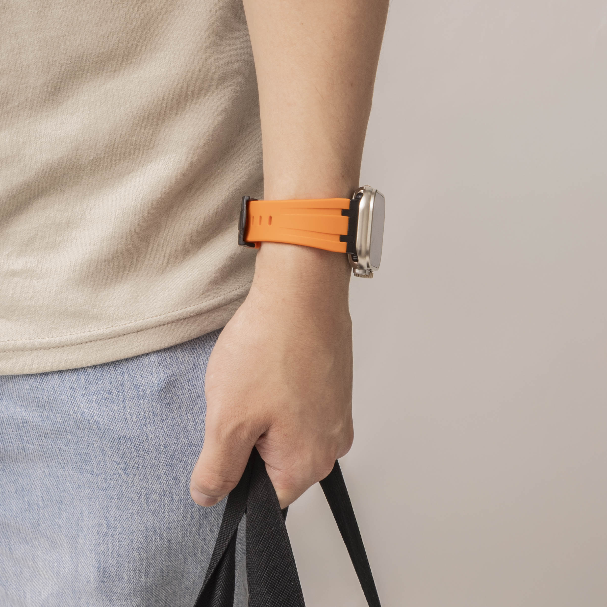 Apple Watch luxe liquid silicone band (oranje met zwart)