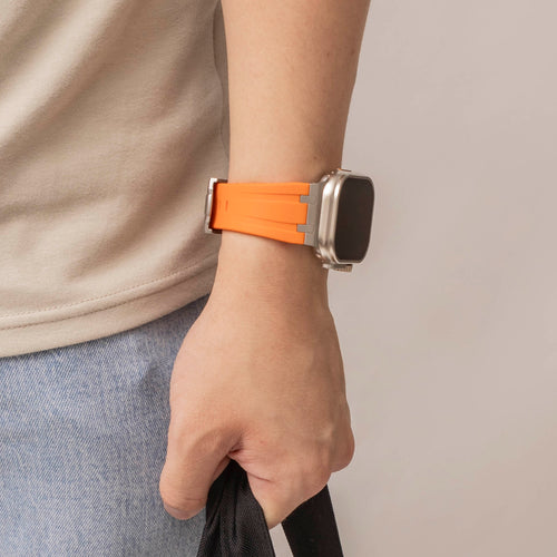 Apple Watch Ultra luxe liquid silicone band (oranje met titanium)