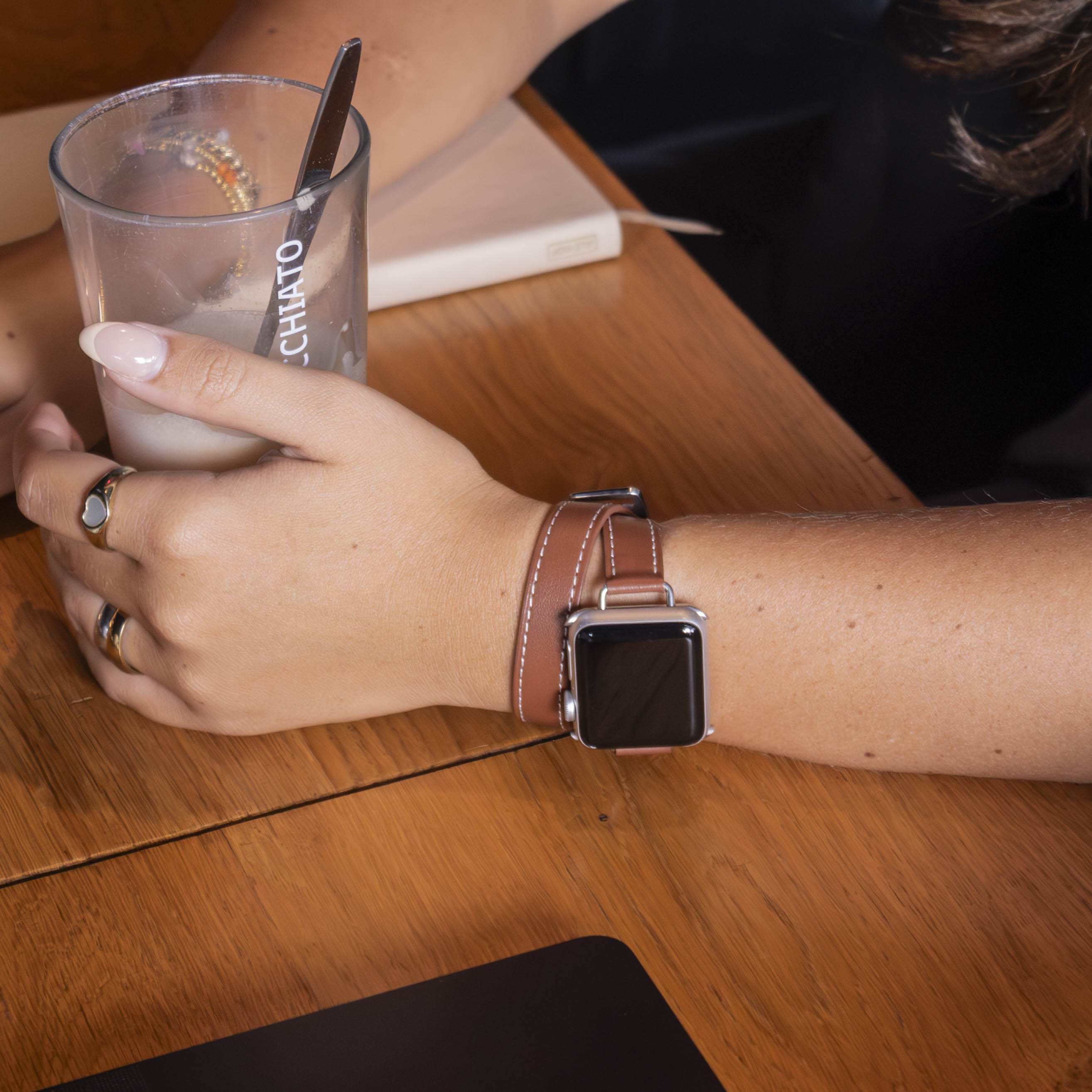 Apple Watch leren double tour band (bruin)