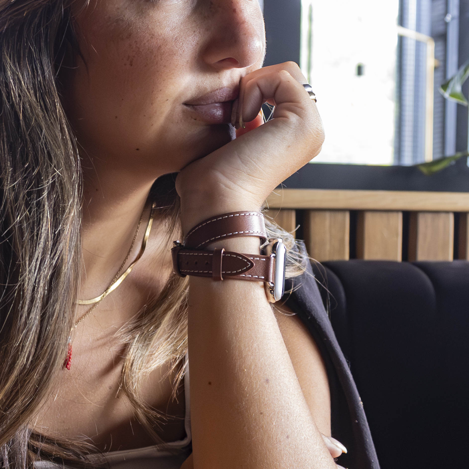 Apple Watch leren double tour band (bruin)