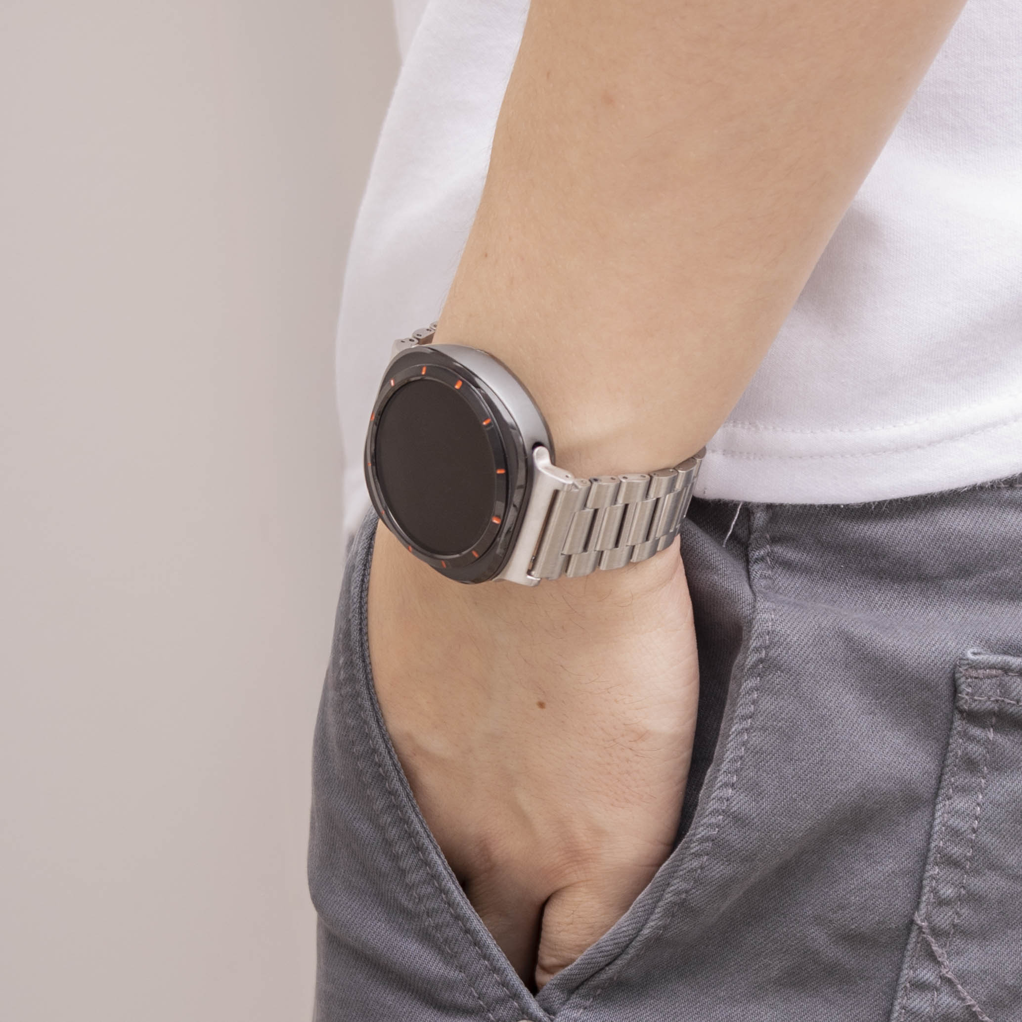 Bandz Samsung Galaxy Watch Ultra stalen schakel band 'Deluxe' (zilver)