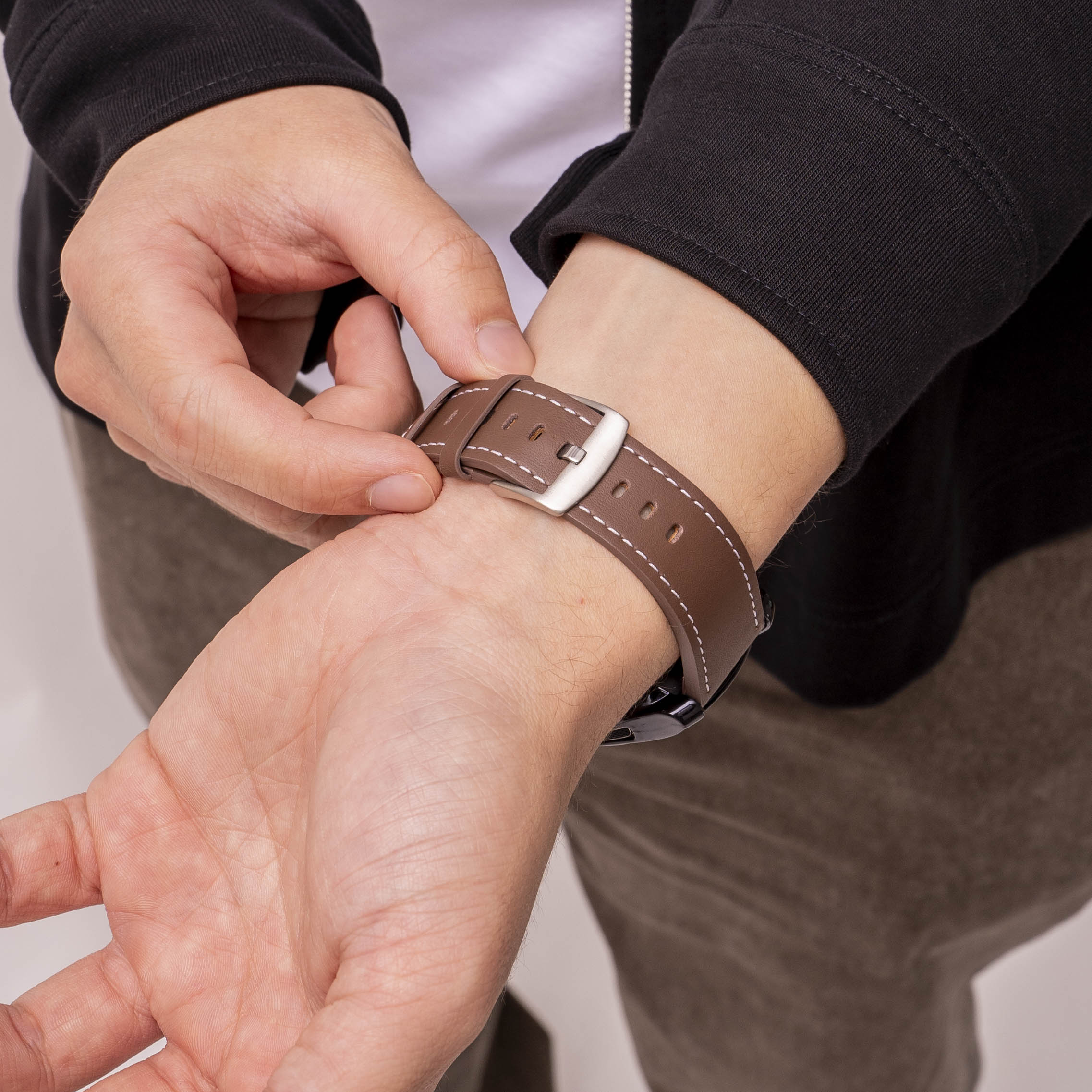 Xiaomi Watch S1 'one push' leren bandje (donkerbruin)