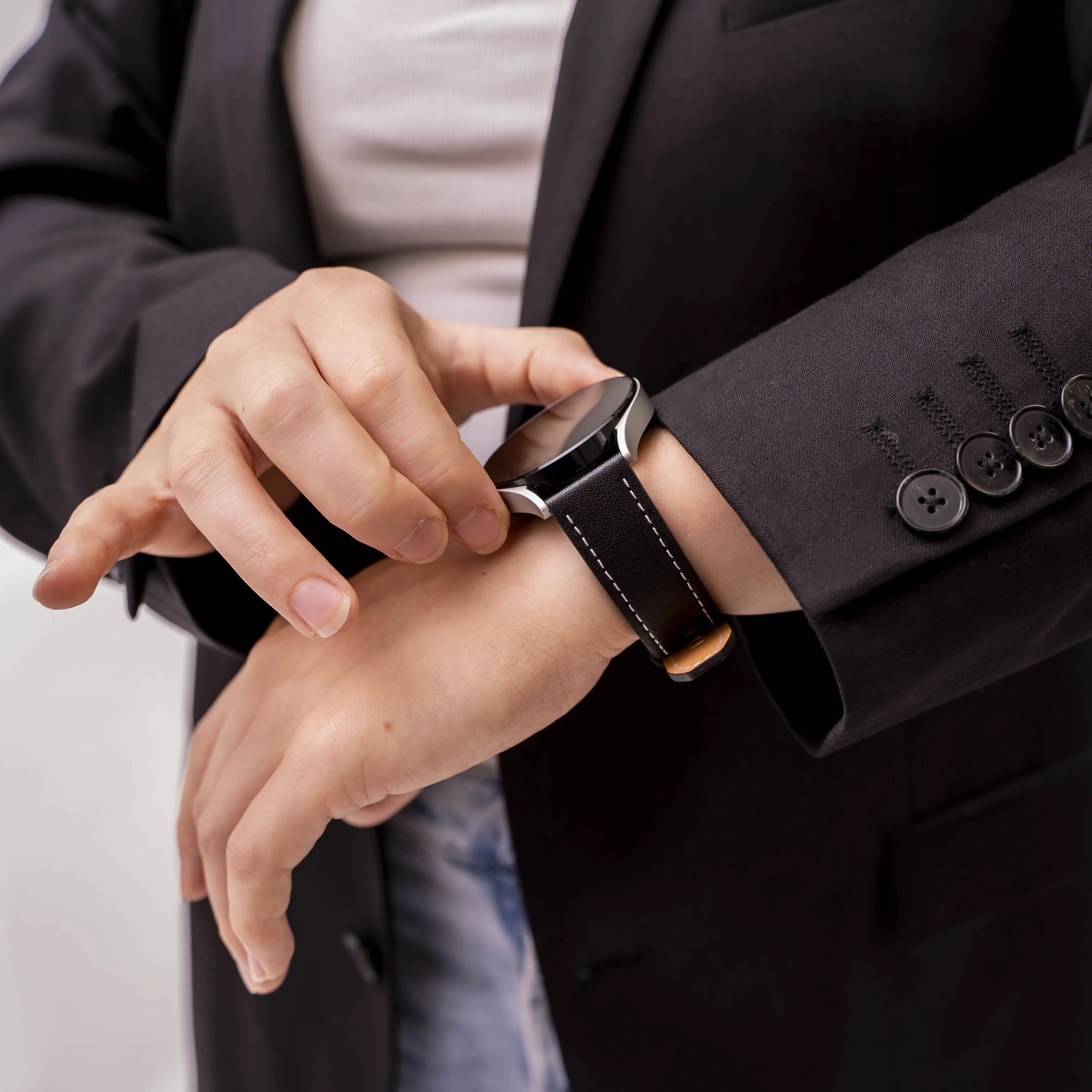 Oppo Watch X2 Mini 'One Push' Leather Strap (Black)