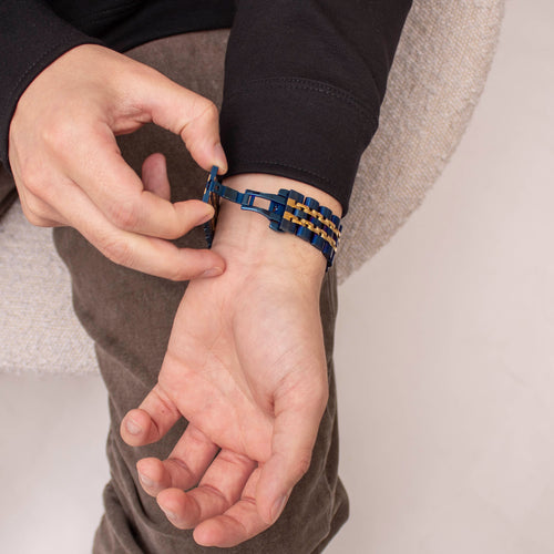 Polar Vantage M duo stalen schakel band (blauw/goud)