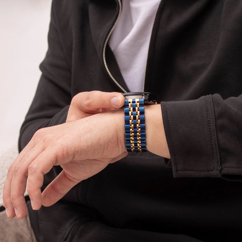 OnePlus Watch duo stalen schakel band (blauw/goud)