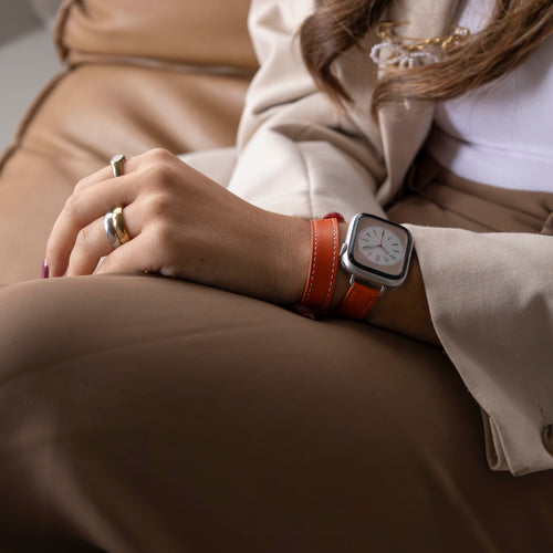 Apple Watch leren double tour band (oranje)