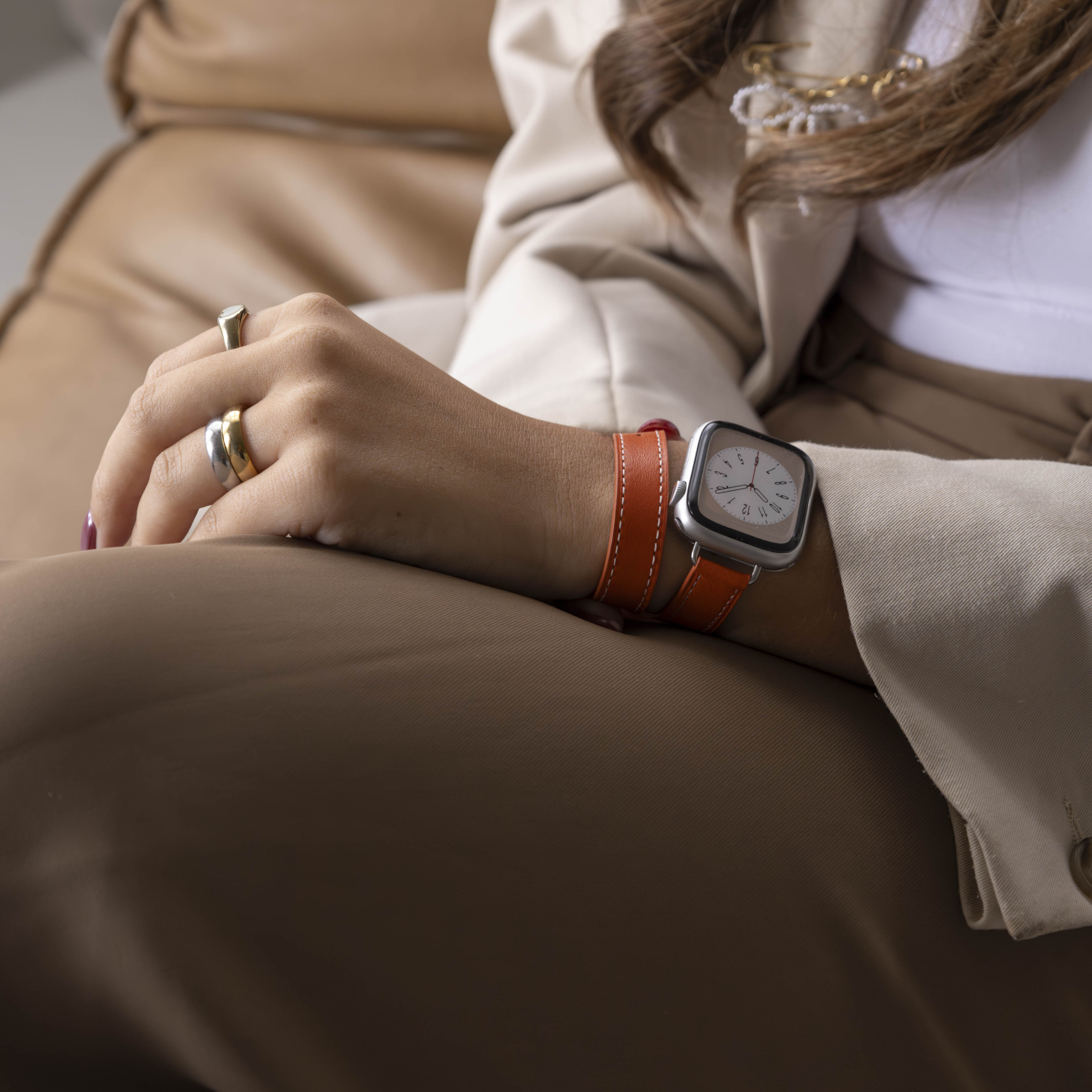 Apple Watch leren double tour band (oranje)