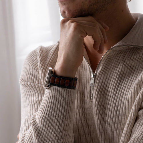 Apple Watch Ultra stalen/houten bandje (zwart/bruin)