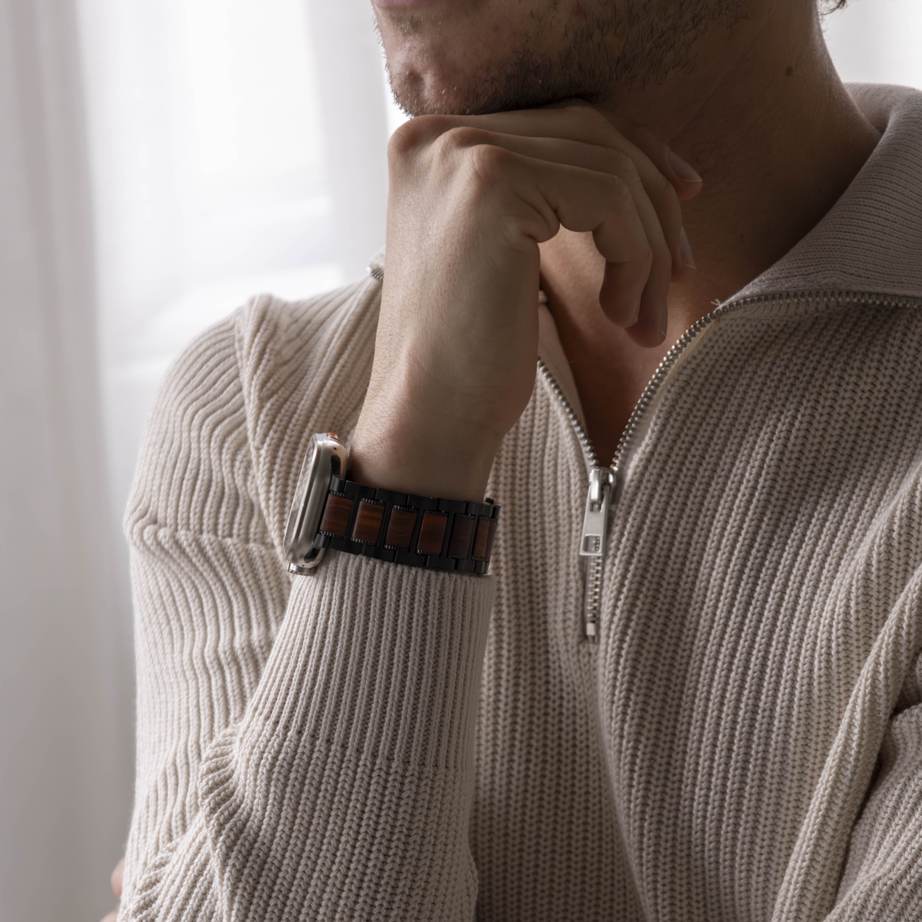 Apple Watch Ultra stalen/houten bandje (zwart/bruin)