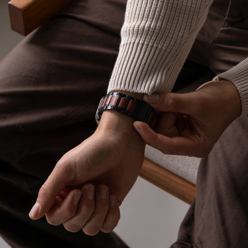 Apple Watch Ultra stalen/houten bandje (zwart/bruin)