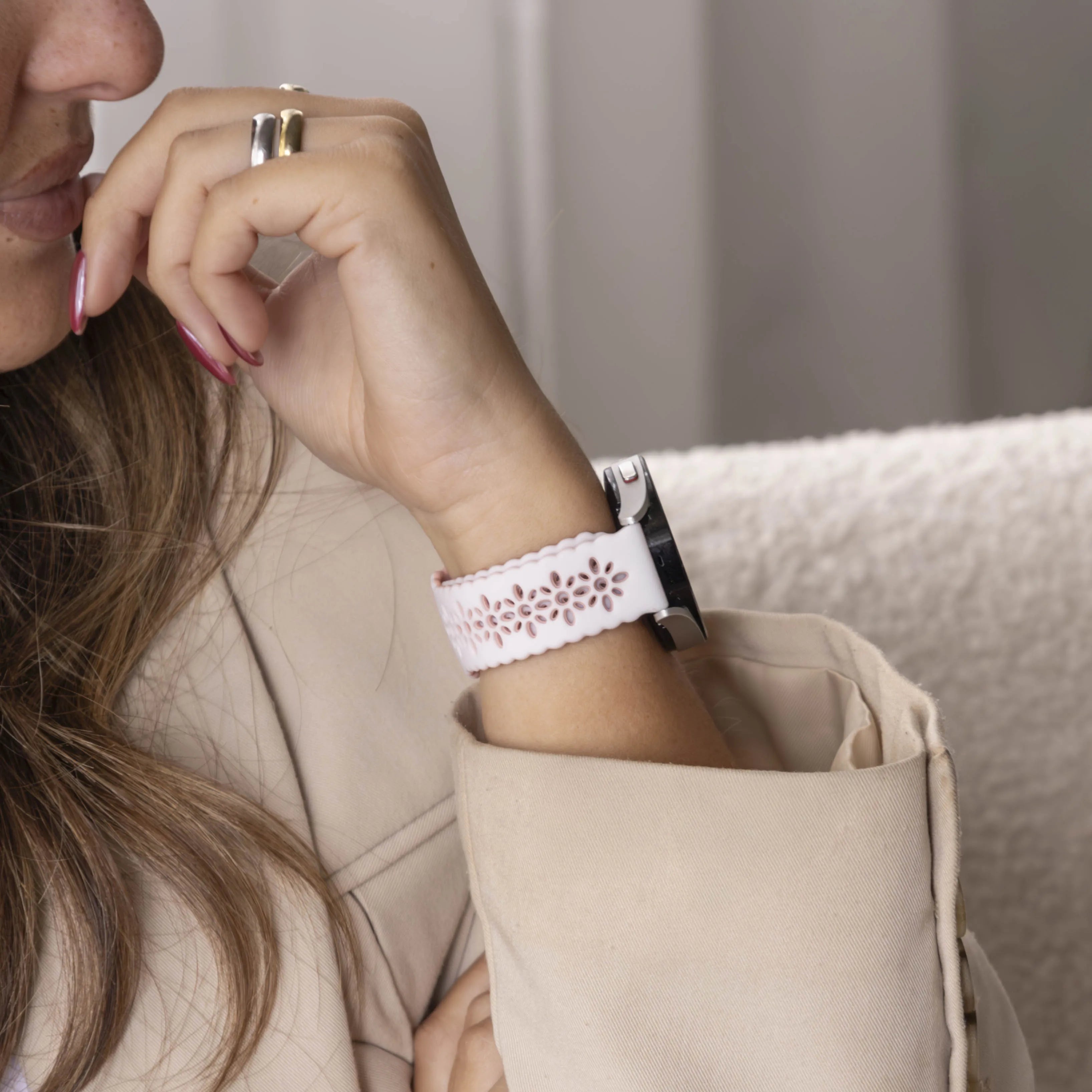 Polar Ignite 2 siliconen bandje met patroon (wit/roze)