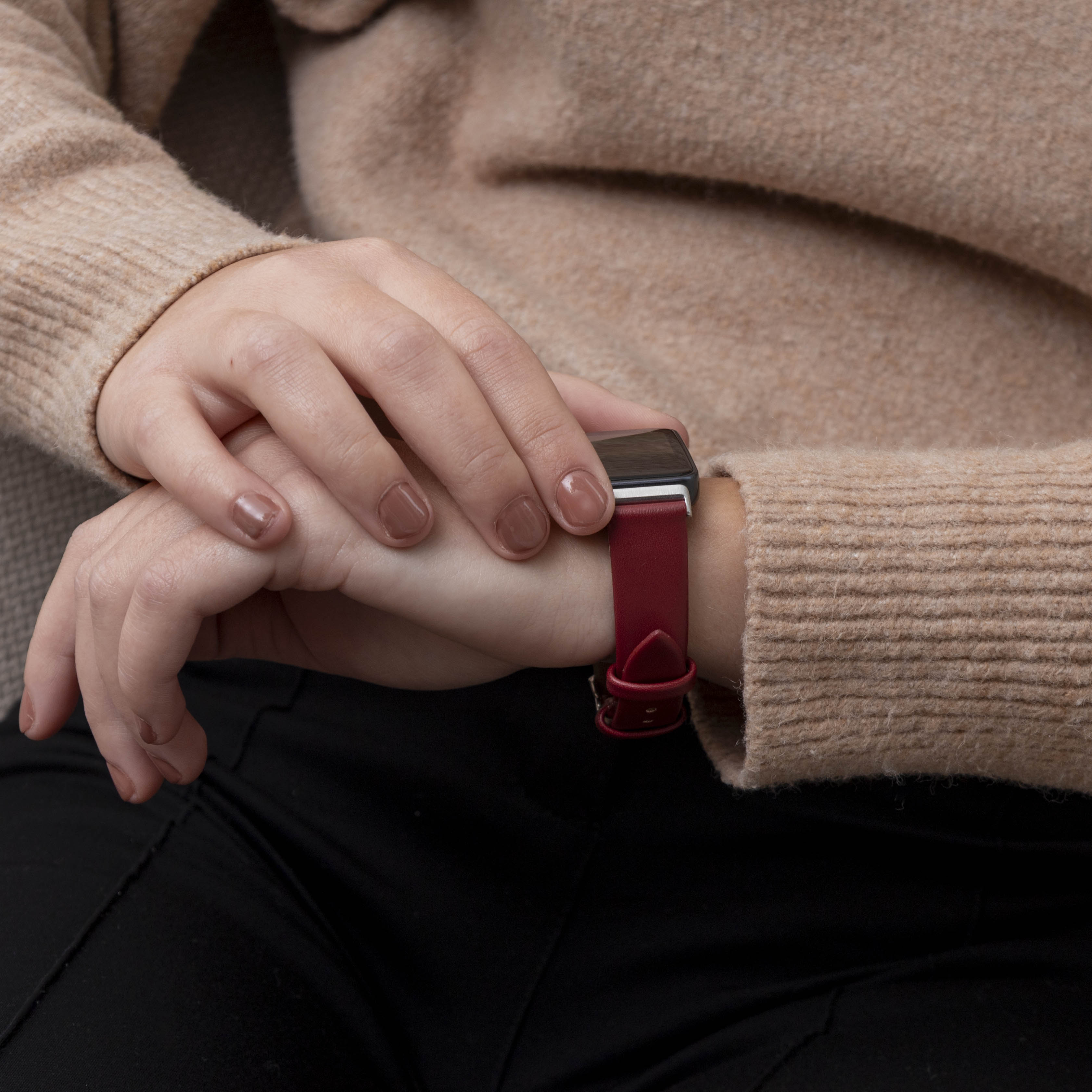 Huawei Band 10 leren bandje (wijnrood)