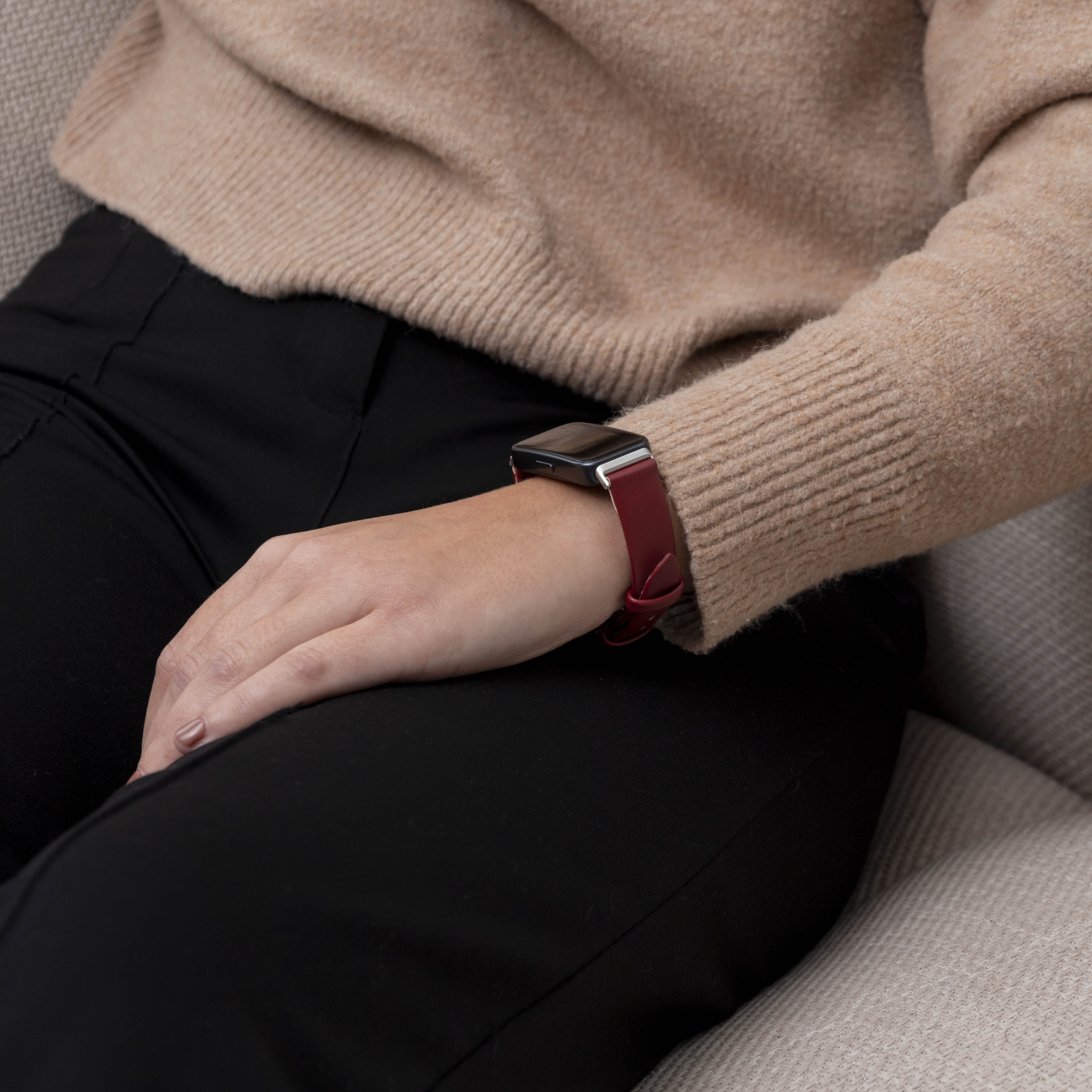 Huawei Band 10 leren bandje (wijnrood)