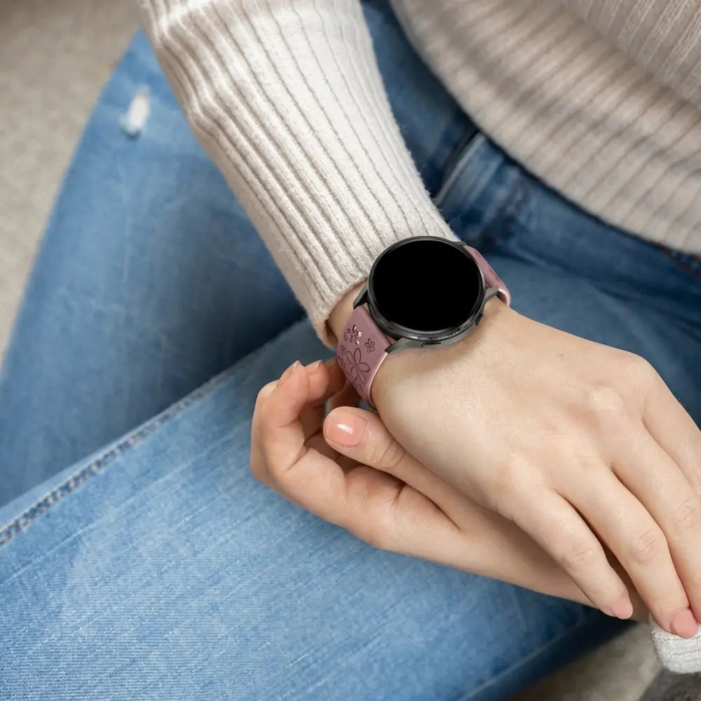 Bandz Garmin Vivoactive 3 Silicone Strap 'Flowers' (Smoke Purple/Light Pink)