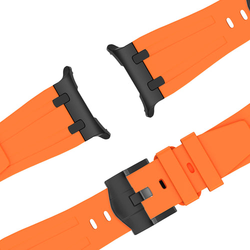 Bandz Samsung Galaxy Watch Ultra siliconen band 'Luxe Liquid' (oranje met zwart)