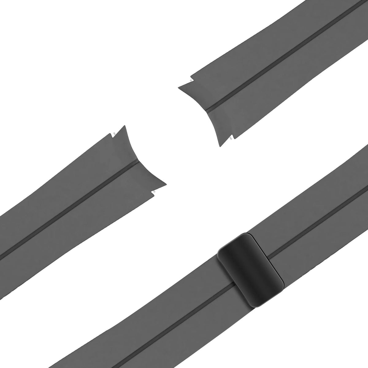 D-Buckle Silicone Strap, dark grey, laid flat, separate parts, direct top view