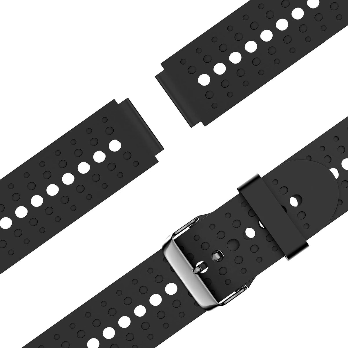 Silicone Strap 'Classic', black, laid flat, separate parts, direct top view