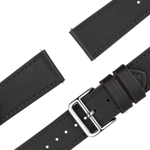 Leather Strap 'Deluxe', black, laid flat, separate parts, direct top view