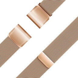Milanese Loop Strap, rose gold, laid flat, separate parts, direct top view