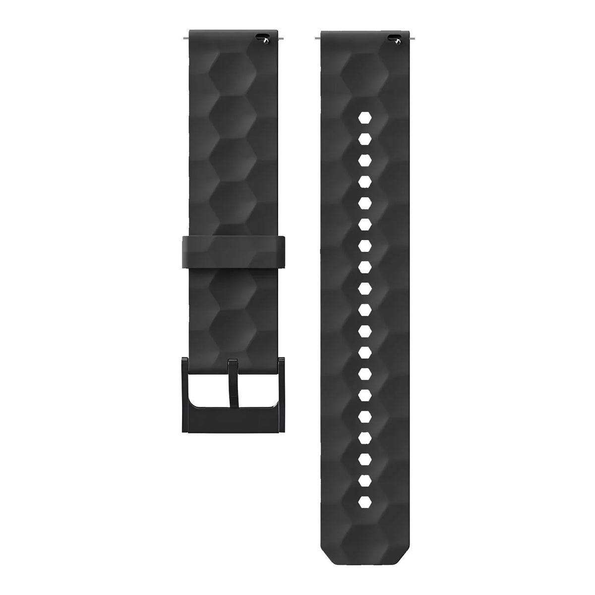 Silicone Strap Hexagons, black, laid flat, separate parts, direct top view