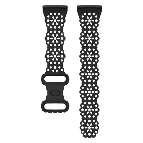 Patterned Silicone Strap, black, laid flat, separate parts, direct top view