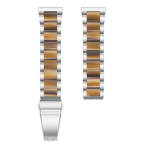 Steel Resin Strap, silver/brown, laid flat, separate parts, direct top view