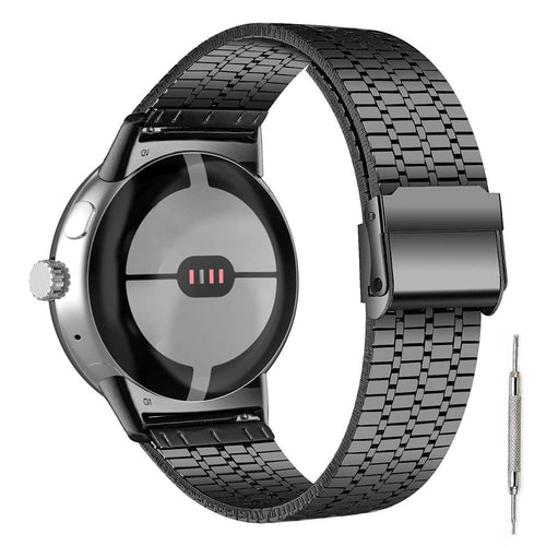 Fine Steel Strap, black, laid flat, separate parts, direct top view