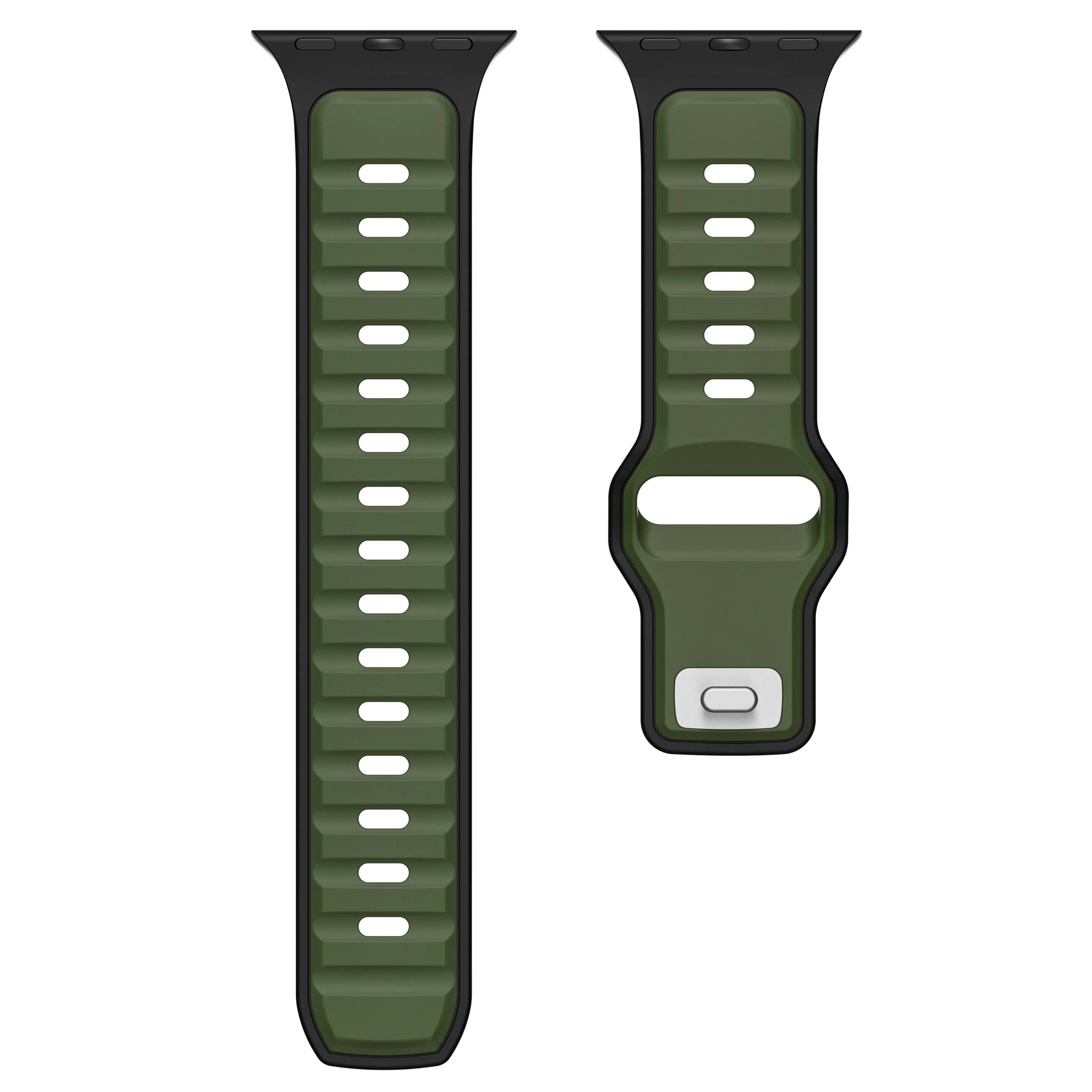 Apple Watch premium outdoor siliconen bandje (legergroen/zwart)