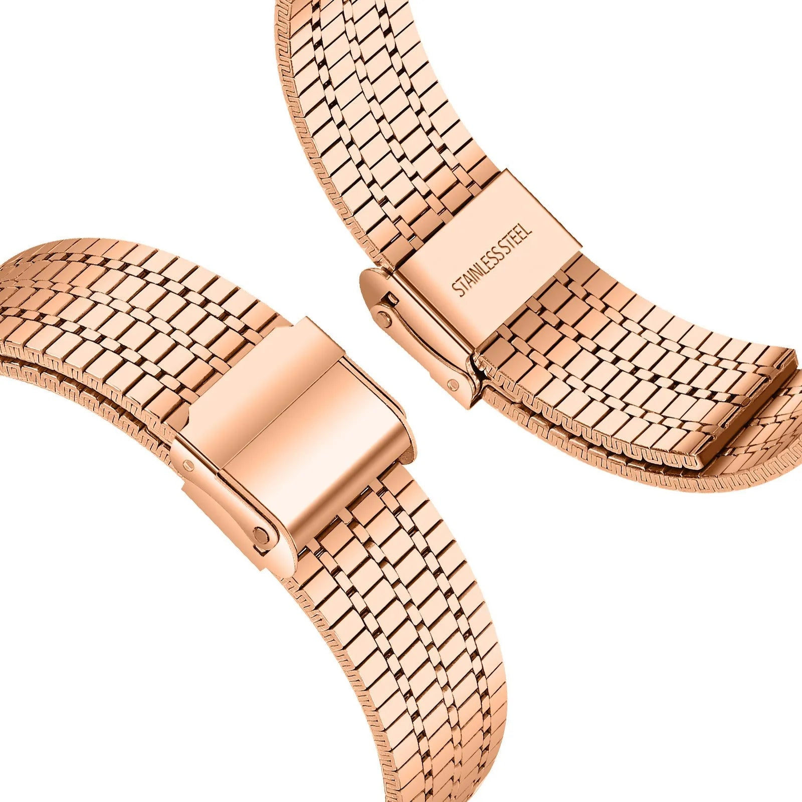 Fine Steel Strap, rose gold, laid flat, separate parts, direct top view