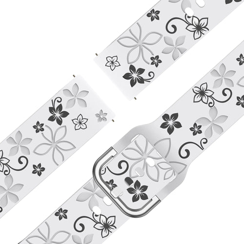 Bandz Garmin Vivomove 3s siliconen band 'Flowers' (wit/zwart)