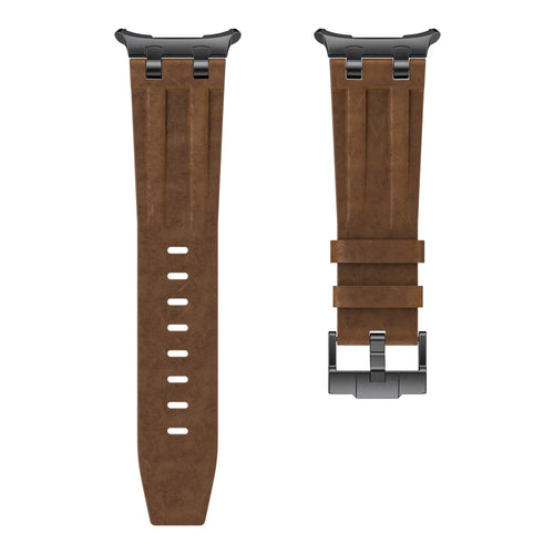 Solid Leather Strap, dark brown, laid flat, separate parts, direct top view