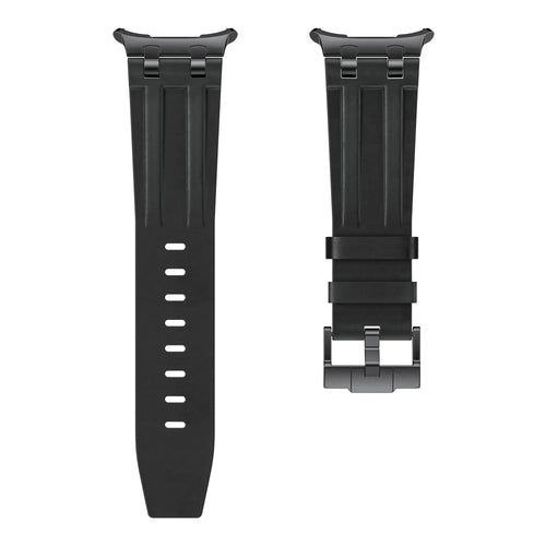 Solid Leather Strap, black, laid flat, separate parts, direct top view